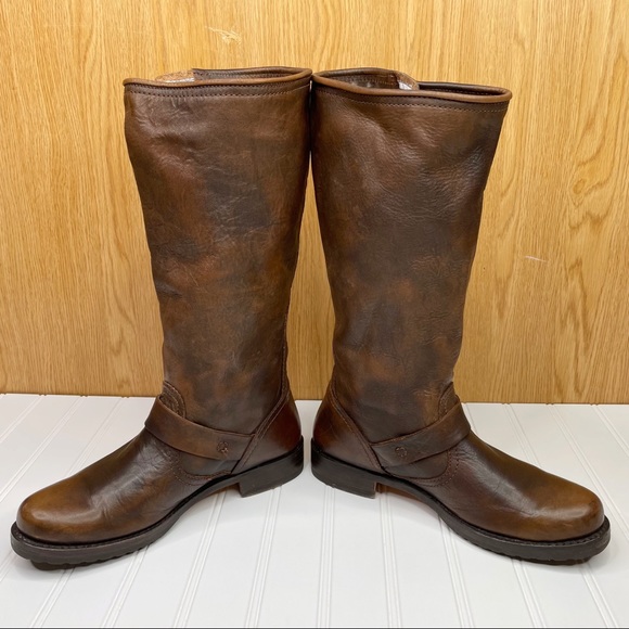 Frye Veronica Slouch Brown Leather Moto Booties Boots Women’s Size 8.5 Narrow - Picture 4 of 10